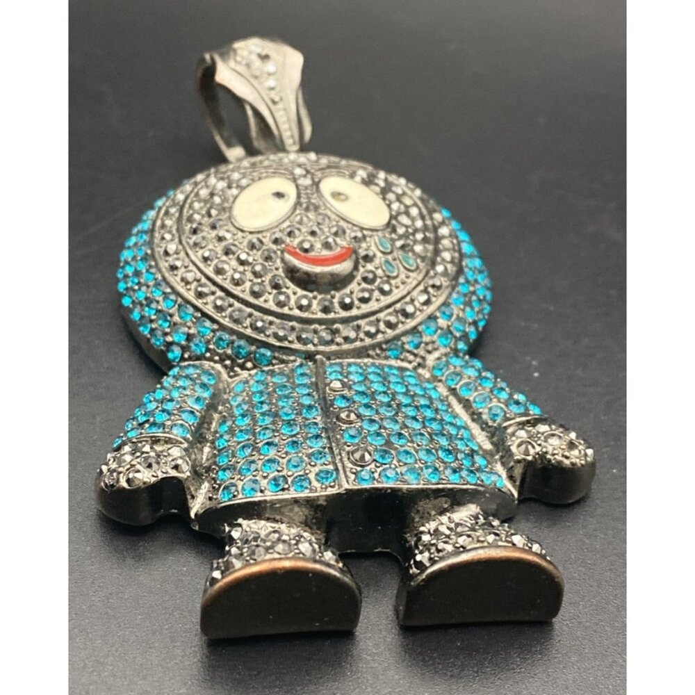 Kenny Pendant Blue Black CZ Marcasite Men's Hip Hop BRICK SQUAD ESKIMO LOOK - Picture 2 of 11